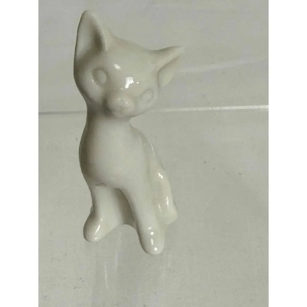 Porcelain White Cat Figurine Collectible Japan Miniature Shadowbox